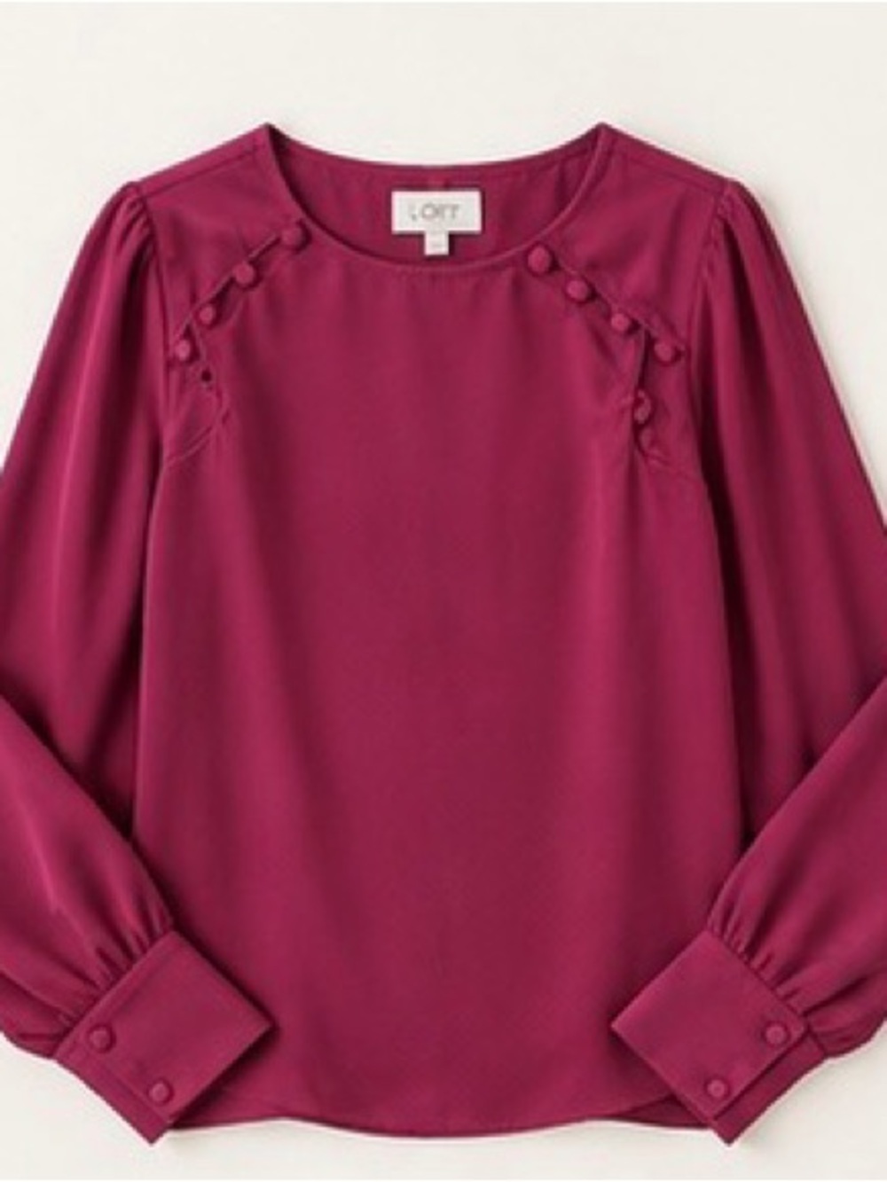 LOFT Magenta Button-Detail Long Sleeve Blouse